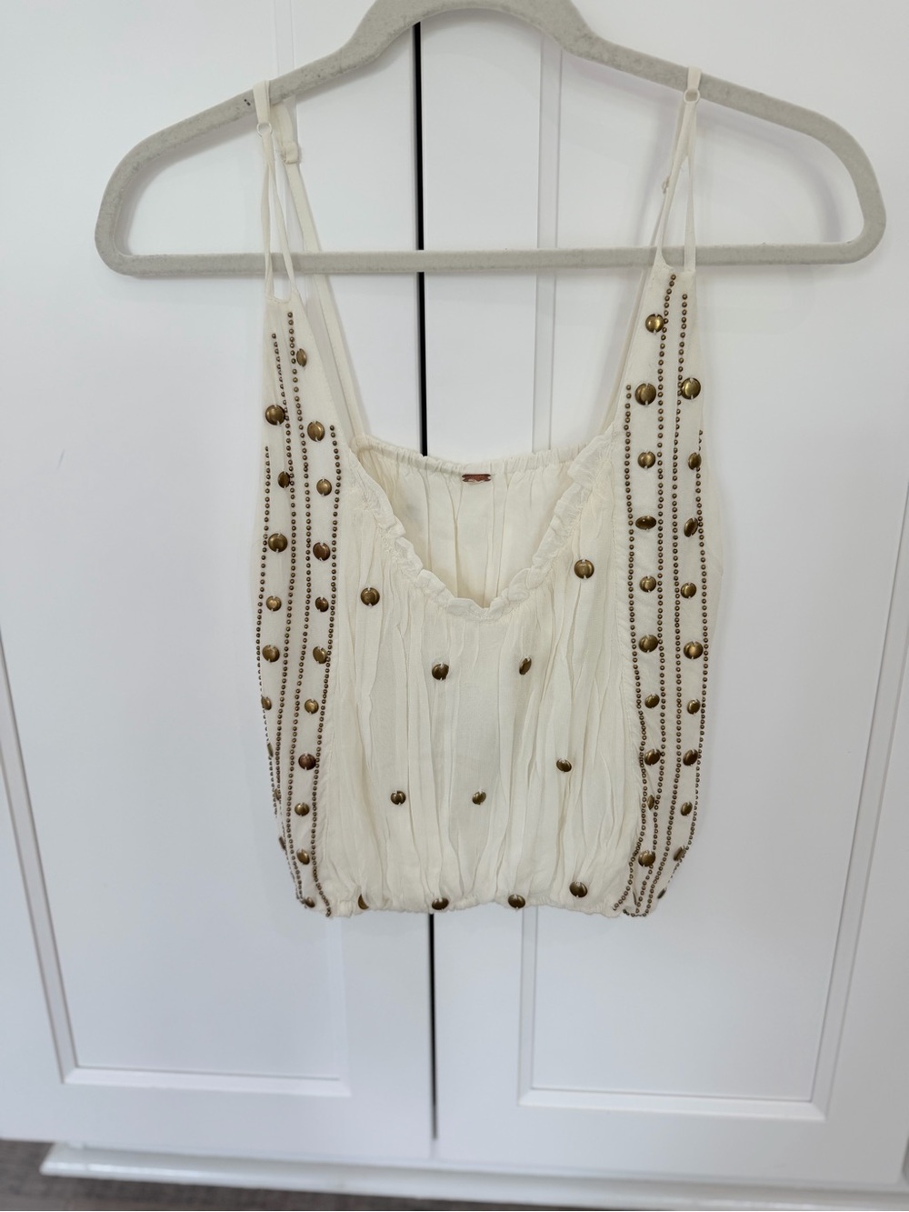 Free People Cream Beaded Spaghetti-Strap Camisole